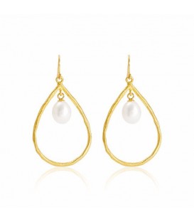 Brushed gold, pearl chandelier earrings