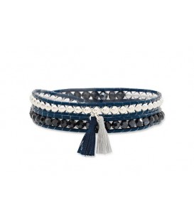 Boho Betty Starry Twist Navy Leather Wrap with tassels