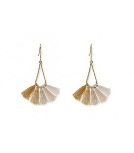 Boho Betty Ray Gold, Beige Ombre Tassel Earrings