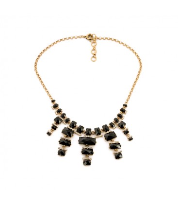 Black Faceted Resin Drop Necklace with Crystals